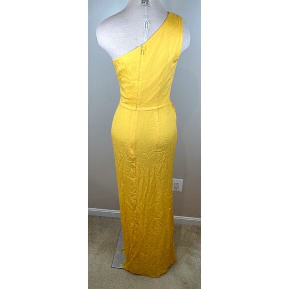 SAU LEE Helene One Shoulder Ruched Draped Canary Yellow Maxi Dress Size 6 - Picture 6 of 9